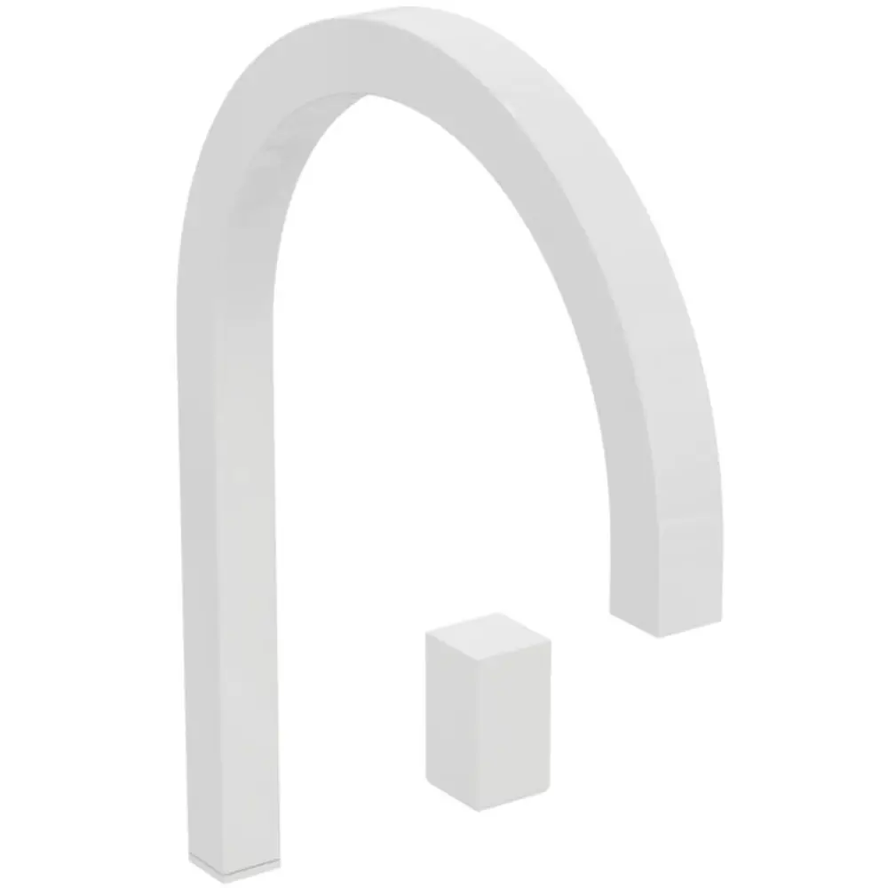 Weiße Waschtischarmatur mit hohem Auslauf in eckiger Form, gestaltet von Ideal Standard. Ohne Ablaufgarnitur, schlichtes Design.